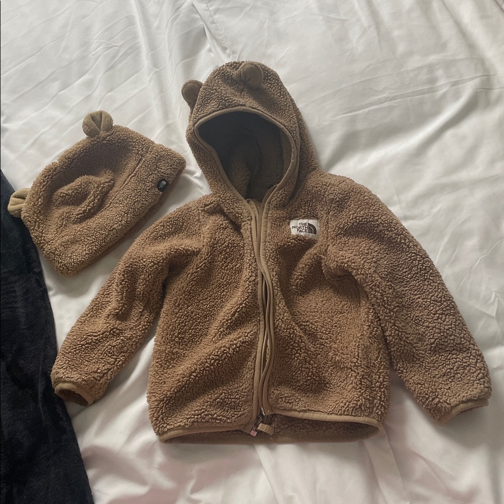 The North Face fleece zip jacket and matching hat